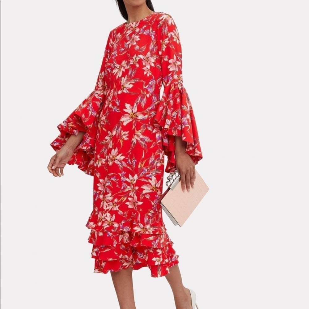 AMUR Alexia Midi Red / Floral Printed Dress. Perfect for Holidays events.